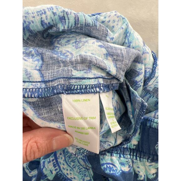 Lilly Pulitzer Florita Linen Pants Indigo Blue Elephant Resort Wear Preppy Flowy - Picture 5 of 8